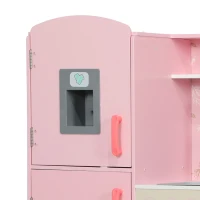 AIYAPLAY Play Kitchen, Kids Kitchen Set with Lights and Sounds, Double Stoves, Ice Maker, Chalkboard for 3+ Years, Pink(m-11)