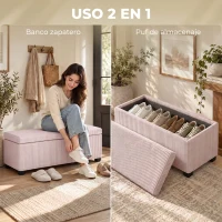 HOMCOM Banco Almacenaje Capacidad de 84 L 112x42x40cm Tapizado en Pana Pie de Cama para Sala de Estar Dormitorio Rosa(m-7)