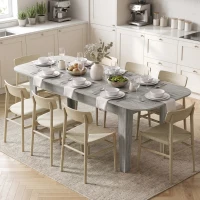 HOMCOM Mesa de Jantar Oval Extensível 140-180 cm Efeito Madeira Cinza(m-6)
