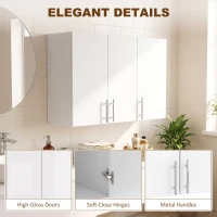 HOMCOM Bathroom Wall Cabinet, Wall-Mounted Bathroom Storage Cabinet with 3 Doors, Adjustable Shelf for Kitchen, White(m-7)