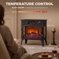 HOMCOM Chimenea Eléctrica 1000/2000 W con Efecto Llama 3 Vistas Termostato Wifi 5 Colores Temporizador 12h Negro(m-3)