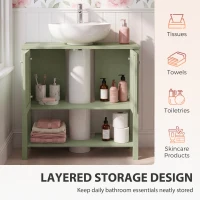 HOMCOM Under Sink Bathroom Cabinet with 2 Doors, Open Shelf and U-Shape Cut-Out for Basin with or without Pedestal, Green(m-5)