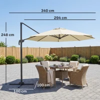 Outsunny Umbrelă de Grădină Suspendată 3x2,5 m cu Unghi Reglabil și Rotire la 360°, Crem(m-3)