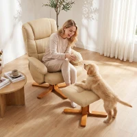 HOMCOM Sillón Relax con Reposapiés Sillón de Relajación Giratorio 360° Respaldo Inclinable Carga 120 Kg Beige(m-5)
