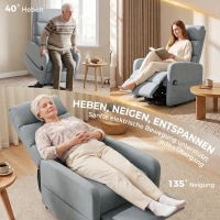 HOMCOM Elektrischer Relaxsessel mit Aufstehhilfe, Fernbedienung, weicher Schaumstoff, Seitentasche, Bezug in Leinenoptik, Grau(m-4)