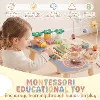 AIYAPLAY Wooden Baby Activity Table for 1-3 Years, 6-in-1 Montessori Activity Table with Gears, Bead Maze, Rotating Clock(m-6)