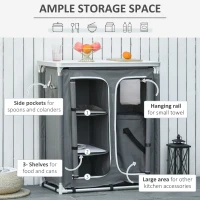 Outsunny Aluminum Camping Cupboard, Camping Kitchen Station Cook Table with 3-Shelf, Storage Organiser for BBQ Party Picnic(m-7)