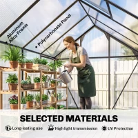 Outsunny 6 x 8ft Polycarbonate Greenhouse, Large Walk in Green House with Slide Door and Window, Garden Plants Grow House with Aluminium Frame and Foundation, Grey(m-6)