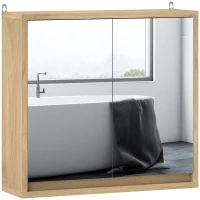 HOMCOM Badezimmerschrank mit 2 Spiegeltüren, verstellbares Regal, 48x14.5x45cm, Holzfarbe(m-8)