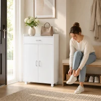 HOMCOM Sapateira com Prateleiras Ajustáveis Gaveta e Portas para 6 Pares Branco(m-10)