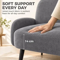 HOMCOM 132cm 2 Seater Sofa, Velvet Comfy Small Sofa Couch with Wide Seat, Thick Padding, Tapered Metal Legs, Light Grey(m-5)