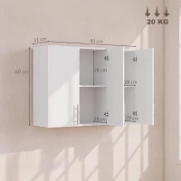 HOMCOM Bathroom Wall Cabinet, Wall-Mounted Bathroom Storage Cabinet with 3 Doors, Adjustable Shelf for Kitchen, White(m-3)