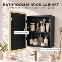 HOMCOM Bathroom Medicine Mirror Cabinet, Bathroom Wall Cabinet w/ Storage, Magnetic Door, Adjustable Shelf, Natural Wood Finish(m-4)
