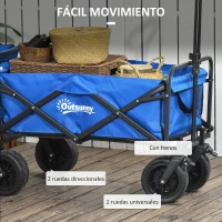 Outsunny Carro Plegable con Bolsa Térmica Desmontable Longitud y Ángulo del Mango Ajustables y Bolsa de Transporte Azul(m-7)