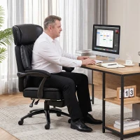 HOMCOM Scaun de Birou pentru Persoane Mari, Scaun de Conducere Ergonomic din PU 225 Kg, Tetieră Reglabilă, Negru(m-5)