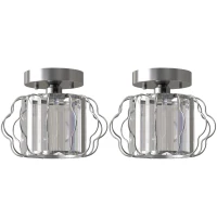 HOMCOM Crystal Ceiling Light Fixtures, Modern Semi-Flush Ceiling Lighting with Crystal Strips, 2 Pack, Silver Tone(m-1)