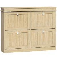 HOMCOM Zapatero Estrecho con 4 Puertas Abatibles y Estantes Ajustables para hasta 20 Pares Efecto Roble(m-1)