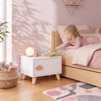 AIYAPLAY Table de Chevet Enfant avec Tiroir, Poignée en Forme de Nuage, pour Chambre d'Enfant, 34 x 31 x 25 cm, Blanc(m-16)