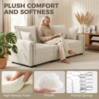 HOMCOM 3 Seater Sofa with Lift-Up Storage, 228cm Comfy Velvet Couch with Wide Deep Seat, Beige(m-4)