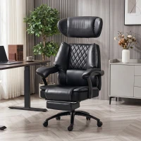 HOMCOM Scaun de Birou pentru Persoane Mari, Scaun de Conducere Ergonomic din PU 225 Kg, Tetieră Reglabilă, Negru(m-6)