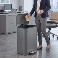 HOMCOM 30 L Mülleimer, schmaler Metall-Abfalleimer mit Kunststoff-Inneneimer, Soft-Close-Deckel und Fußpedal, Dunkelgrau(m-8)