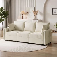 HOMCOM 3 Seater Sofa with Lift-Up Storage, 228cm Comfy Velvet Couch with Wide Deep Seat, Beige(m-9)