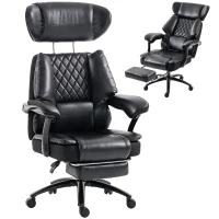 HOMCOM Scaun de Birou pentru Persoane Mari, Scaun de Conducere Ergonomic din PU 225 Kg, Tetieră Reglabilă, Negru(m-8)