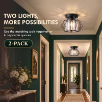 HOMCOM Crystal Ceiling Light Fixtures, Modern Semi-Flush Ceiling Lighting with Crystal Strips, 2 Pack, Black(m-5)