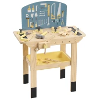 AIYAPLAY Établi en Bois pour Enfants avec 28 Accessoires, Boîte de Rangement, Établi d'Imitation dès 3 à 8 Ans, Naturel(m-1)