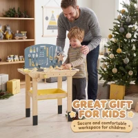 AIYAPLAY Établi en Bois pour Enfants avec 28 Accessoires, Boîte de Rangement, Établi d'Imitation dès 3 à 8 Ans, Naturel(m-9)