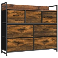 HOMCOM Commode 7 Tiroirs en Tissu Pliables, Commode Chambre Adulte avec Plateau Supérieur et Cadre en Acier, Brun Rustique(m-1)