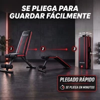 SPORTNOW Banco de Musculación Plegable con Respaldo Ajustable 7 Niveles Extensión de Pierna Bandas para Casa Gimnasio Negro(m-6)