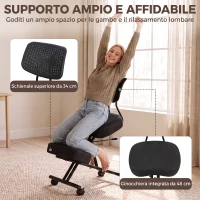 HOMCOM Sedia Ergonomica Posturale Regolabile con Schienale E Ruote Nero(m-5)