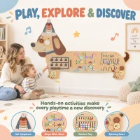 AIYAPLAY Montessori Inspired Busy Board, Wooden Dachshund Sensory Wall Panel for kids Touch, Feel & Learn, Classroom, Playroom(m-4)