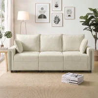 HOMCOM 3 Seater Sofa with Lift-Up Storage, 228cm Comfy Velvet Couch with Wide Deep Seat, Beige(m-14)