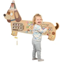 AIYAPLAY Montessori Inspired Busy Board, Wooden Dachshund Sensory Wall Panel for kids Touch, Feel & Learn, Classroom, Playroom(m-15)