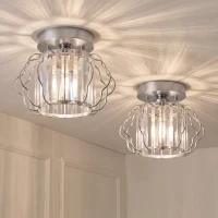 HOMCOM Crystal Ceiling Light Fixtures, Modern Semi-Flush Ceiling Lighting with Crystal Strips, 2 Pack, Silver Tone(m-2)
