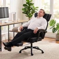 HOMCOM Scaun de Birou pentru Persoane Mari, Scaun de Conducere Ergonomic din PU 225 Kg, Tetieră Reglabilă, Negru(m-4)