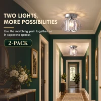 HOMCOM Crystal Ceiling Light Fixtures, Modern Semi-Flush Ceiling Lighting with Crystal Strips, 2 Pack, Silver Tone(m-5)
