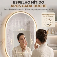 HOMCOM Espelho de Casa de Banho com LED Altifalante Bluetooth e Antiembaciamento 100x70 cm 3 Tons de Luz Brilho Regulável(m-6)