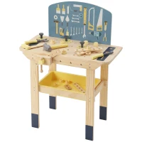 AIYAPLAY Établi en Bois pour Enfants avec 28 Accessoires, Boîte de Rangement, Établi d'Imitation dès 3 à 8 Ans, Naturel(m-19)
