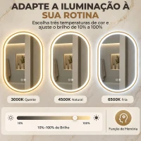 HOMCOM Espelho de Casa de Banho com LED Altifalante Bluetooth e Antiembaciamento 100x70 cm 3 Tons de Luz Brilho Regulável(m-5)