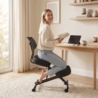 HOMCOM Chaise posturale ergonomique réglable avec dossier et roulettes noir(m-4)