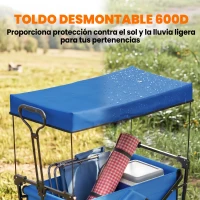 Outsunny Carro Plegable con Toldo Desmontable Longitud y Ángulo del Mango Ajustables y Bolsa de Transporte Carga 100 kg Azul(m-6)