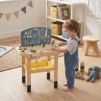 AIYAPLAY Établi en Bois pour Enfants avec 28 Accessoires, Boîte de Rangement, Établi d'Imitation dès 3 à 8 Ans, Naturel(m-17)