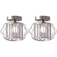 HOMCOM Crystal Ceiling Light Fixtures, Modern Semi-Flush Ceiling Lighting with Crystal Strips, 2 Pack, Silver Tone(m-15)