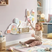 AIYAPLAY Easter Bunny Busy Board Panels, Montessori Wall-Mounted Toddler Learning Activity Centre for Living Room Kids Room White(m-14)