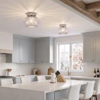 HOMCOM Crystal Ceiling Light Fixtures, Modern Semi-Flush Ceiling Lighting with Crystal Strips, 2 Pack, Silver Tone(m-14)
