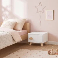 AIYAPLAY Table de Chevet Enfant avec Tiroir, Poignée en Forme de Nuage, pour Chambre d'Enfant, 34 x 31 x 25 cm, Blanc(m-2)