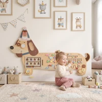 AIYAPLAY Montessori Inspired Busy Board, Wooden Dachshund Sensory Wall Panel for kids Touch, Feel & Learn, Classroom, Playroom(m-14)